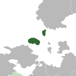 Map of Alcairet (dark green) In Audonia (gray) Bulkh, in real union with Burgundie (light green)