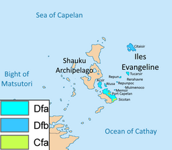 Map of Iles Evangeline and its climate classifications