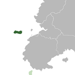 Location of the Burgoignesc province of Antilles (dark green) Off the coast of Audonia (gray) Alcairet (light green)