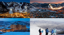 From upper left: Skyline of Ashden in the Northumbraeland Mountains, Wide shot of the town of Ashden, A ski resort in the Northumbraeland Mountains near Ashden, Skiers in the Northumbraeland Mountains