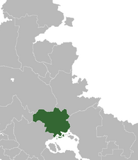 Location of Kelekona (green) in eastern Crona (gray).