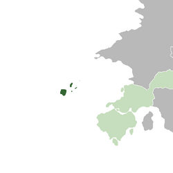 Location of the Burgoignesc province of Chaukhira Off the coast of Audonia (gray) Bulkh, in real union with Burgundie (light green)