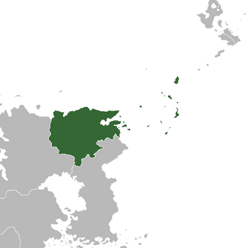 Location of Oyashima (dark green) In Audonia (gray)